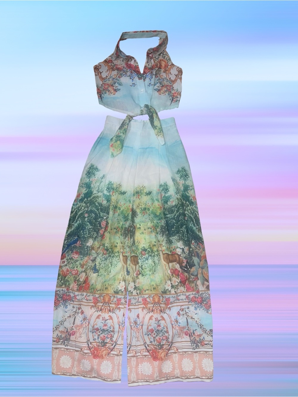 NWOT#11~HalfHeart Scenic Print Wide-Leg Pant Set~Size~Sm